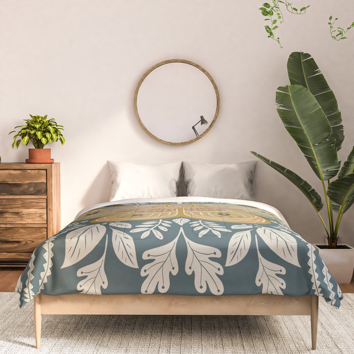 Moth Floral | Gold, Blue-Green Comforter Gallery Image 3