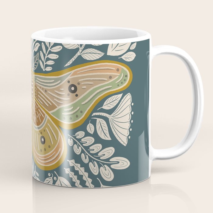 Moth Floral | Gold, Blue-Green Coffee Mug Gallery Image 1