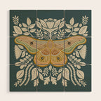 Moth Floral | Gold, Blue-Green Wood Wall Art Gallery Image 1