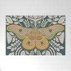 Moth Floral | Gold, Blue-Green Welcome Mat Gallery Image 1