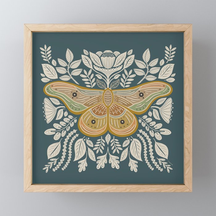 Moth Floral | Gold, Blue-Green Mini Art Print Gallery Image 1