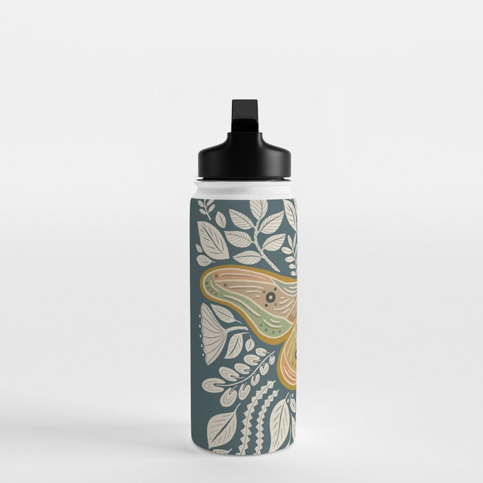 Moth Floral | Gold, Blue-Green Water Bottle Gallery Image 3