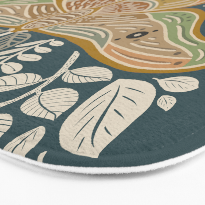 Moth Floral | Gold, Blue-Green Bath Mat Gallery Image 3