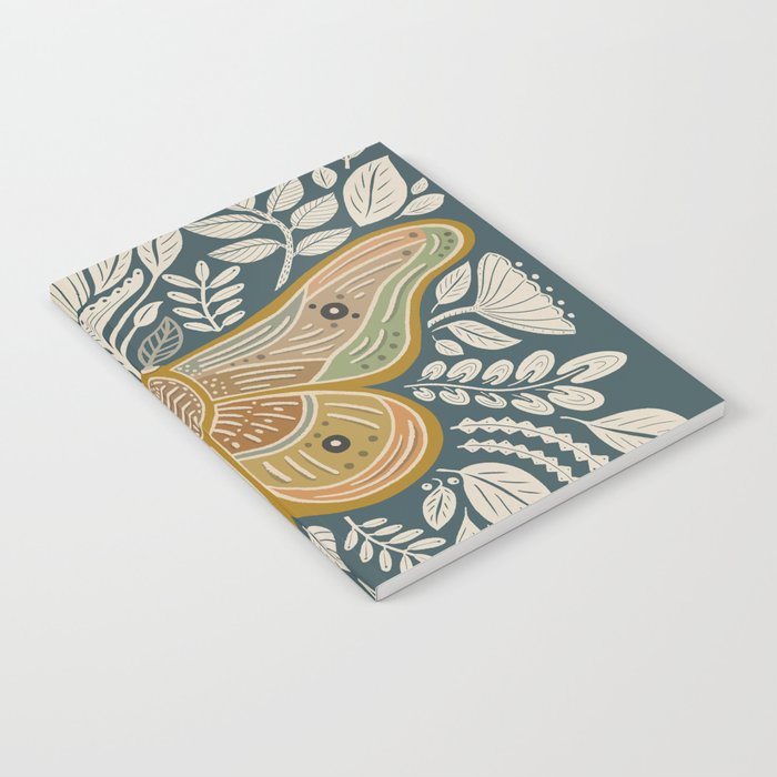 Moth Floral | Gold, Blue-Green Notebook Gallery Image 1