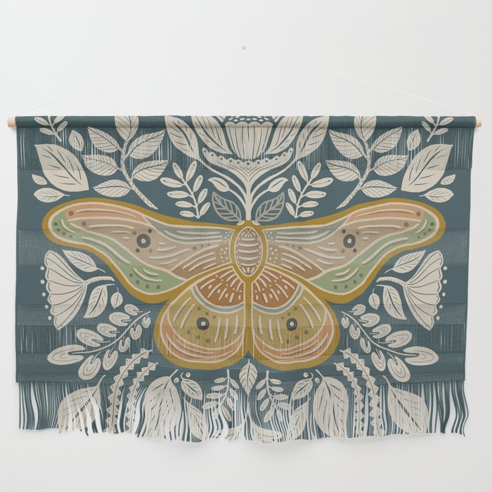 Moth Floral | Gold, Blue-Green Wall Hanging Gallery Image 1