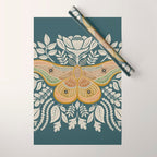 Moth Floral | Gold, Blue-Green Wrapping Paper Gallery Image 1