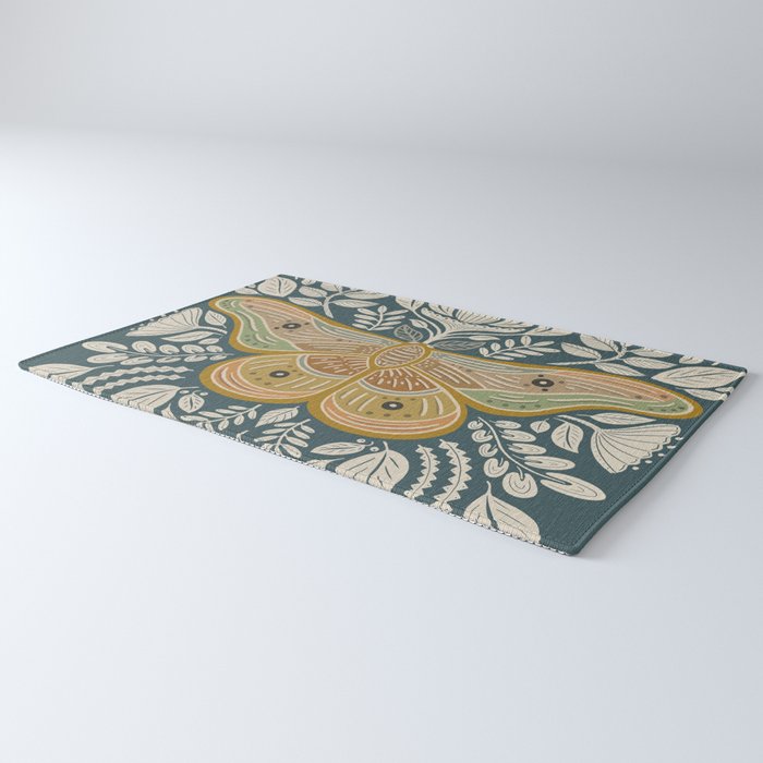 Moth Floral | Gold, Blue-Green Rug Gallery Image 3
