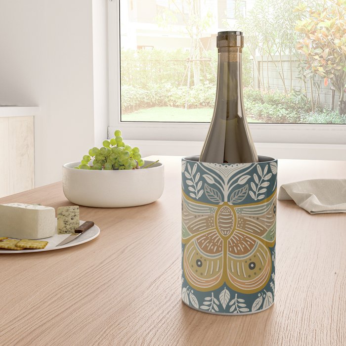 Moth Floral | Gold, Blue-Green Wine Chiller Gallery Image 4