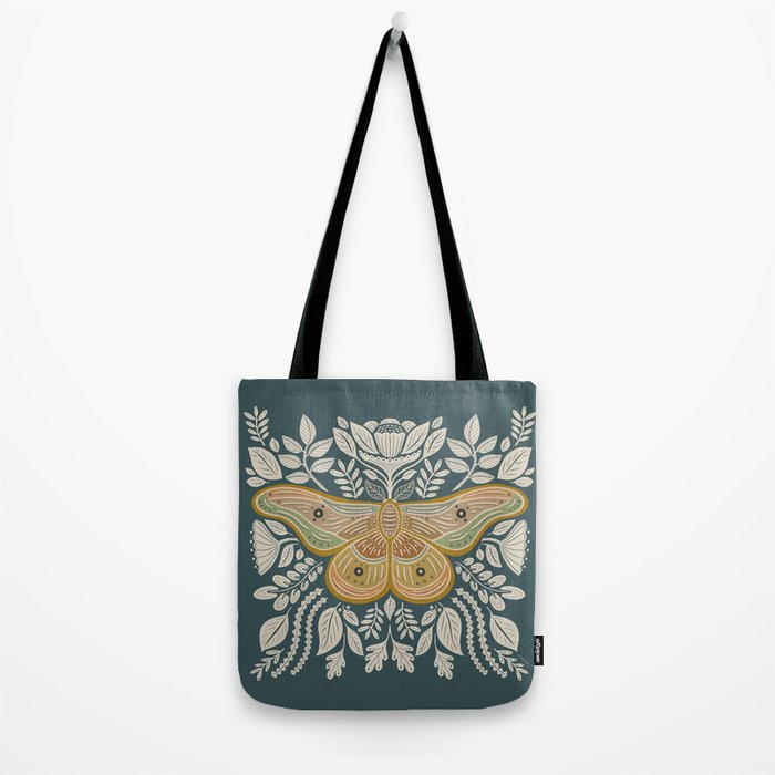 Moth Floral | Gold, Blue-Green Tote Bag Gallery Image 2