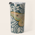 Moth Floral | Gold, Blue-Green Travel Mug Gallery Image 3