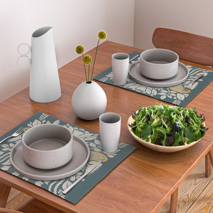 Moth Floral | Gold, Blue-Green Placemat Gallery Image 2