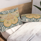 Moth Floral | Gold, Blue-Green Pillow Sham Gallery Image 2