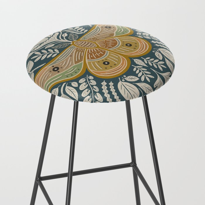 Moth Floral | Gold, Blue-Green Stool Gallery Image 2