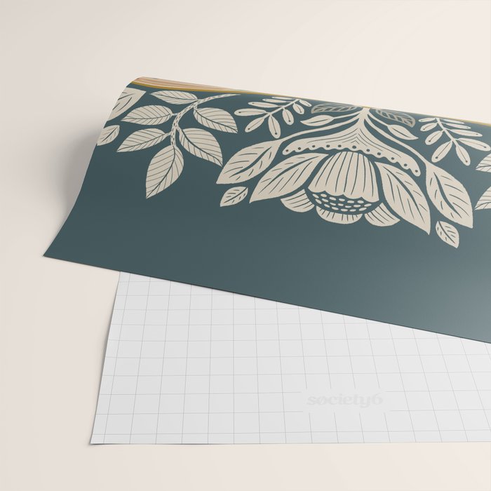 Moth Floral | Gold, Blue-Green Wrapping Paper Gallery Image 2