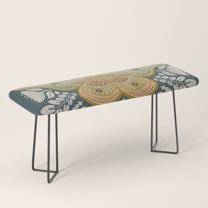 Moth Floral | Gold, Blue-Green Bench Gallery Image 1