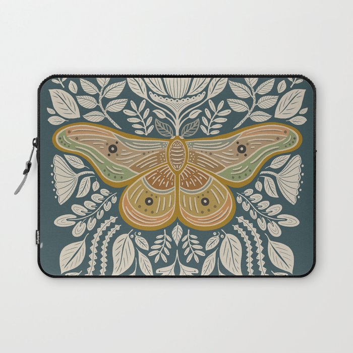 Moth Floral | Gold, Blue-Green Laptop Sleeve Gallery Image 1
