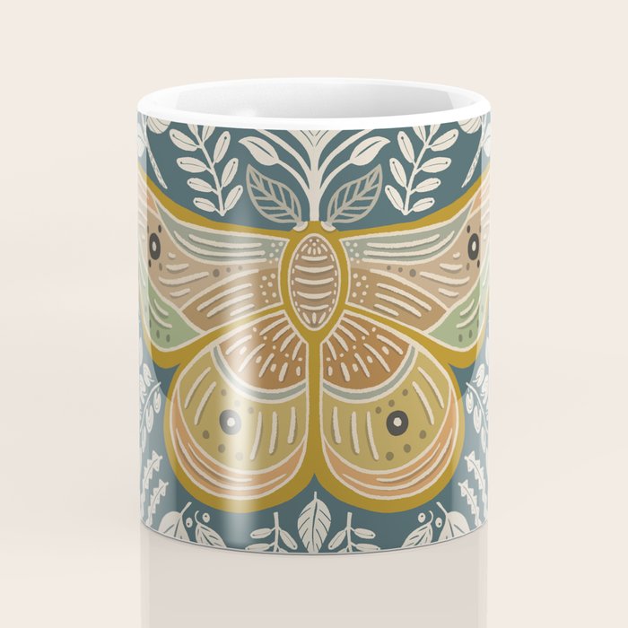 Moth Floral | Gold, Blue-Green Coffee Mug Gallery Image 4