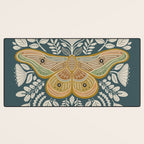 Moth Floral | Gold, Blue-Green Desk Mat Gallery Image 3