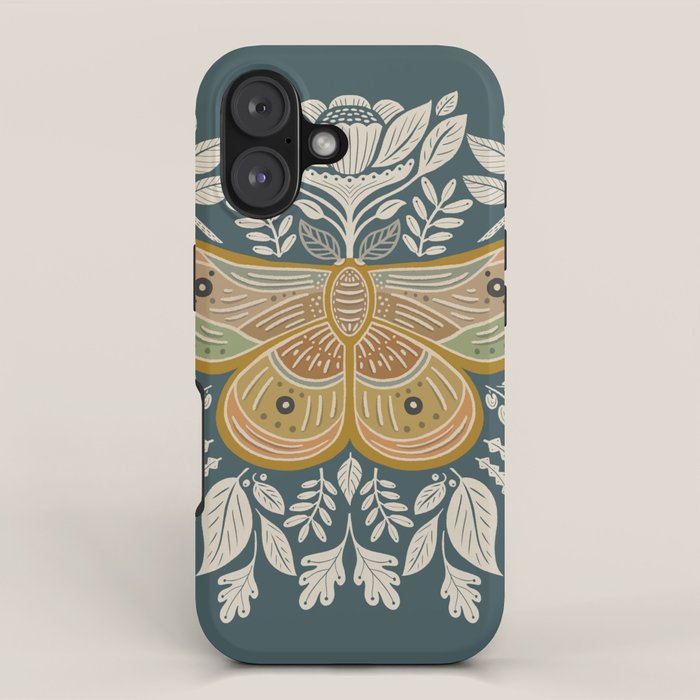 Moth Floral | Gold, Blue-Green iPhone Case Gallery Image 1
