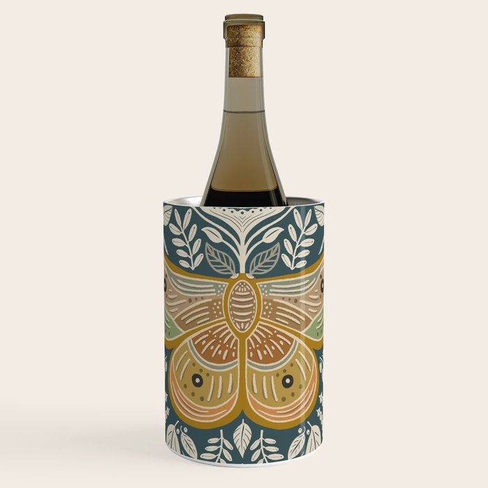 Moth Floral | Gold, Blue-Green Wine Chiller Gallery Image 1