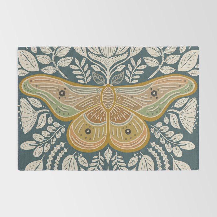 Moth Floral | Gold, Blue-Green Rug Gallery Image 2