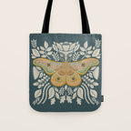 Moth Floral | Gold, Blue-Green Tote Bag Gallery Image 1