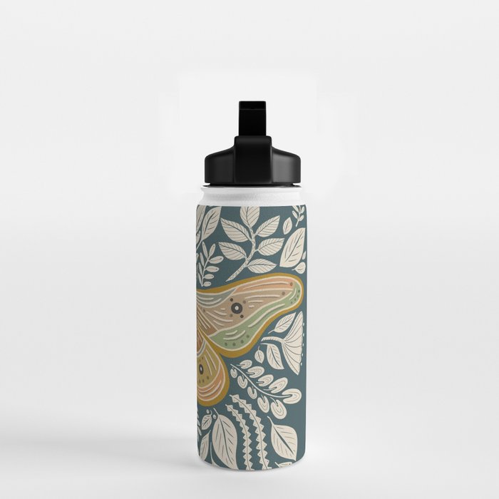 Moth Floral | Gold, Blue-Green Water Bottle Gallery Image 2