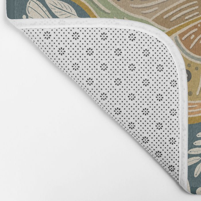 Moth Floral | Gold, Blue-Green Bath Mat Gallery Image 2