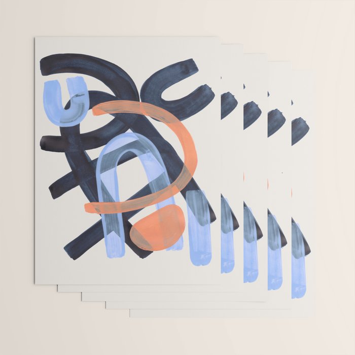Midcentury Modern Minimalist Funky Cool Tribal Pattern Paynes Grey Pastel Blue Tan Shapes by Ejaaz Haniff Wrapping Paper Gallery Image 3