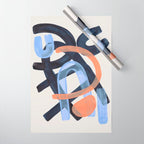Midcentury Modern Minimalist Funky Cool Tribal Pattern Paynes Grey Pastel Blue Tan Shapes by Ejaaz Haniff Wrapping Paper Gallery Image 1