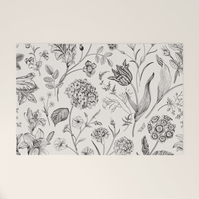 Toile de Jouy Vintage French Floral Welcome Mat Gallery Image 1