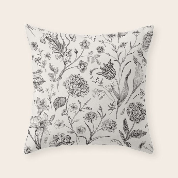 Toile de Jouy Vintage French Floral Throw Pillow Gallery Image 1