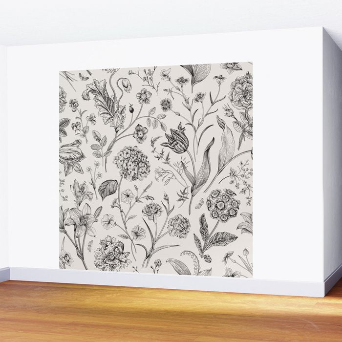 Toile de Jouy Vintage French Floral Wall Mural Gallery Image 2