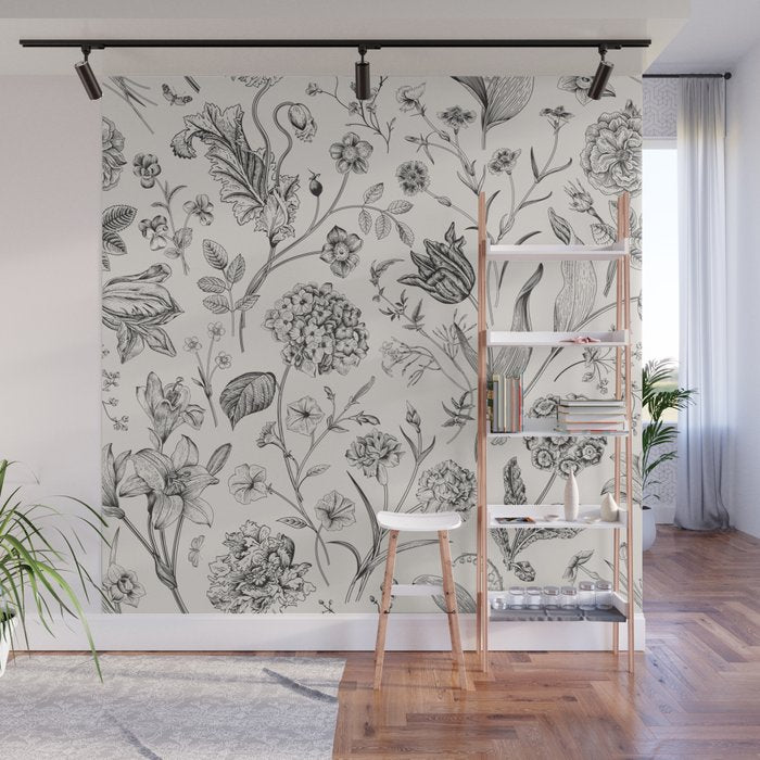 Toile de Jouy Vintage French Floral Wall Mural Gallery Image 1