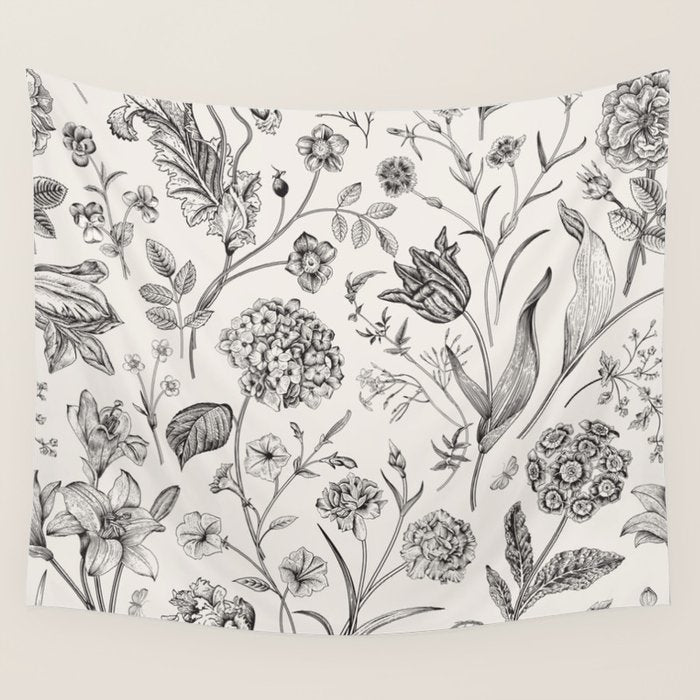 Toile de Jouy Vintage French Floral Wall Tapestry Gallery Image 4
