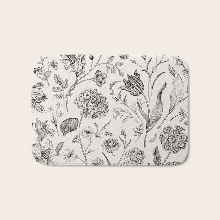 Toile de Jouy Vintage French Floral Bath Mat Gallery Image 1