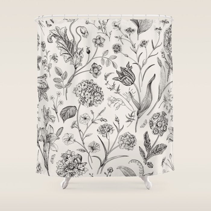Toile de Jouy Vintage French Floral Shower Curtain Gallery Image 1