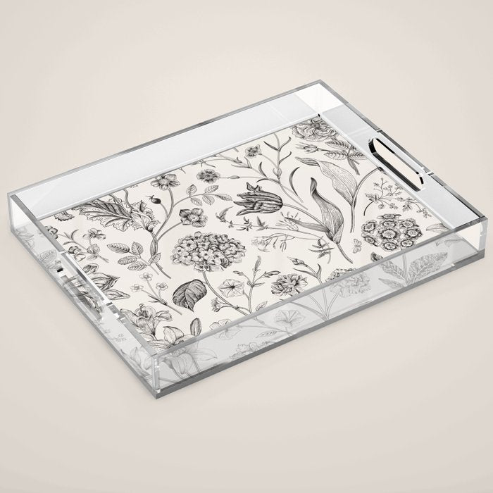 Toile de Jouy Vintage French Floral Acrylic Tray Gallery Image 1