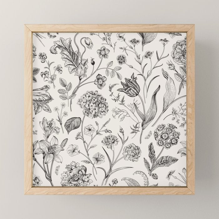 Toile de Jouy Vintage French Floral Mini Art Print Gallery Image 1