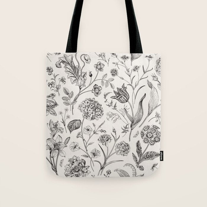 Toile de Jouy Vintage French Floral Tote Bag Gallery Image 1