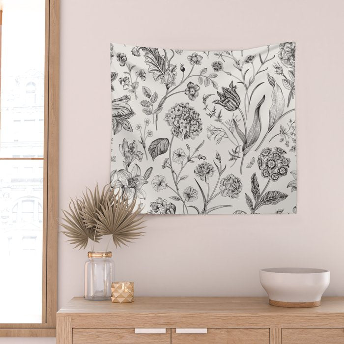 Toile de Jouy Vintage French Floral Wall Tapestry Gallery Image 2