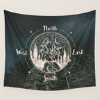 Mountains Compass Milky Way Woods Gold Wall Tapestry Gallery Image 4