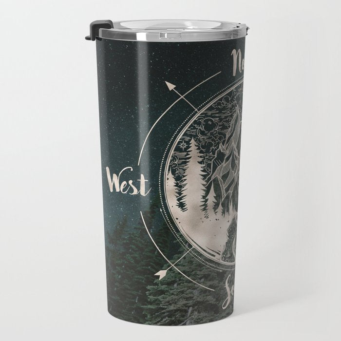 Mountains Compass Milky Way Woods Gold Travel Mug Gallery Image 3