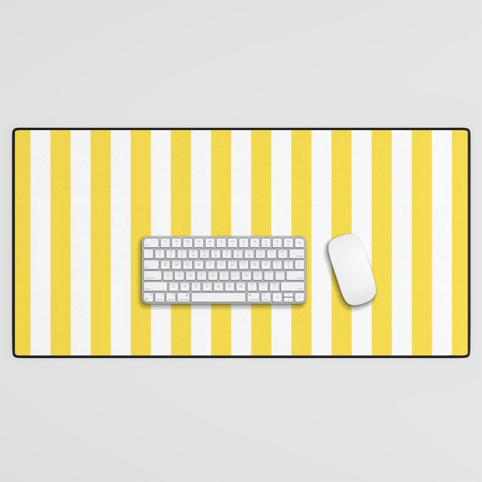 Lemon Yellow and White Wide Stripes Desk Mat Gallery Image 1