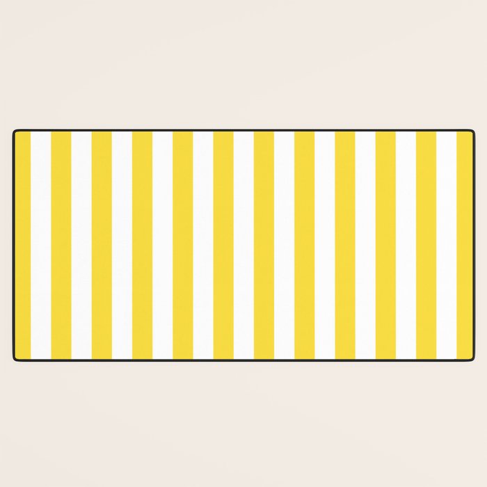 Lemon Yellow and White Wide Stripes Desk Mat Gallery Image 3