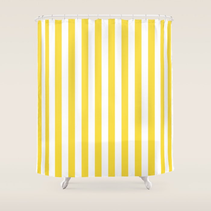Lemon Yellow and White Wide Stripes Shower Curtain Gallery Image 1