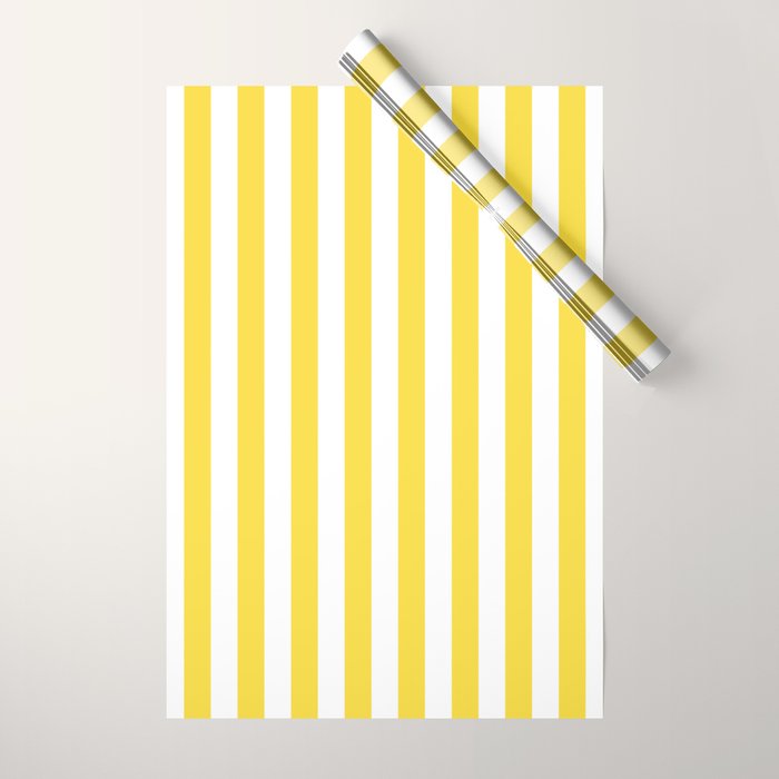 Lemon Yellow and White Wide Stripes Wrapping Paper Gallery Image 1