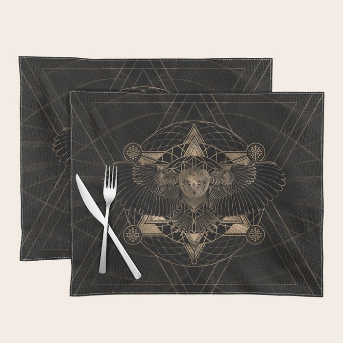 Owl in Sacred Geometry Composition - Black and Gold Placemat Gallery Image 1