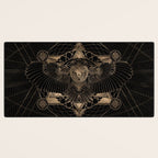 Owl in Sacred Geometry Composition - Black and Gold Desk Mat Gallery Image 3