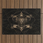 Owl in Sacred Geometry Composition - Black and Gold Outdoor Rug Gallery Image 1